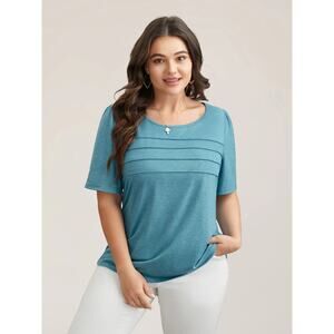 Bloomchic Blue Plus Size 3X 22-24 Gathered Seam Short Sleeve Casual T-Shirt